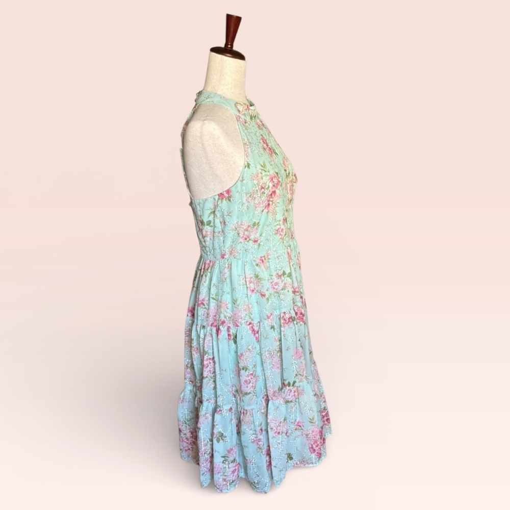 New Eliza J Dress Mint Green Floral Eyelet Halter Dress Size 8 - Picture 4 of 13